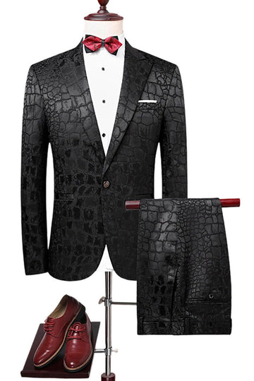 Black Texture Peak Lapel 2 Piece Prom Suits